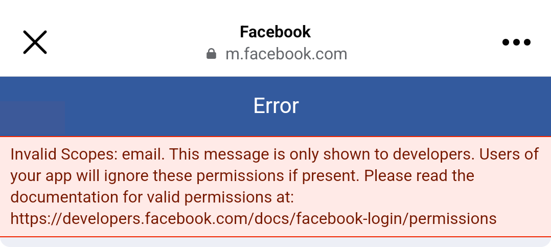 Invalid facebook oauth scopes