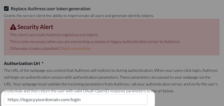 Create a legacy authress connection